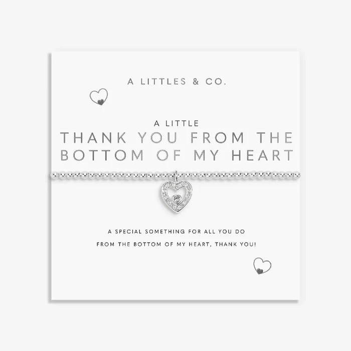 A bracelet inscribed with "Thank you from the bottom of my heart," symbolizing gratitude and appreciation.