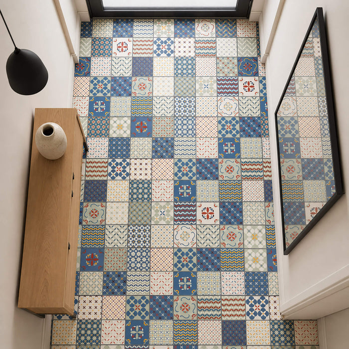 Elevated view of Alhambra Rigid LVT Flooring in a home interior hallway.