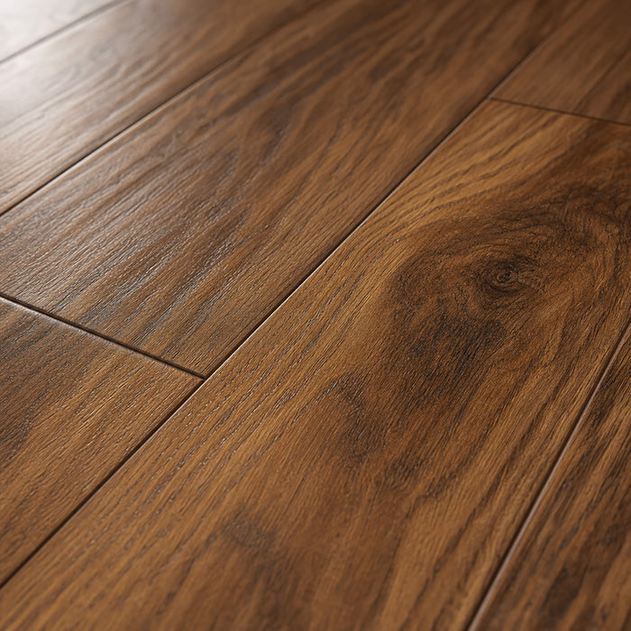 Close-up of the grain and texture of Appalachian Hickory laminate flooring.