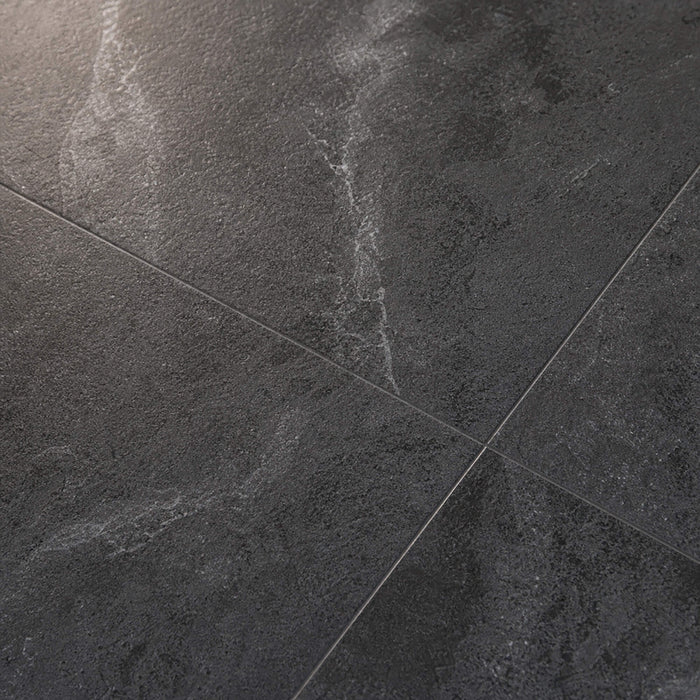 Close-up of Black Slate Rigid LVT Floor Tiles