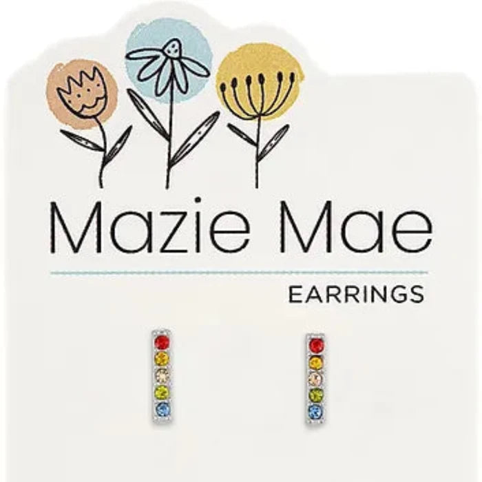 Multi-Color CZ Bar Silver Stud Mazie Mae Earrings