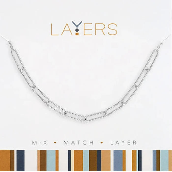 Silver ribbed paperclip layered necklace with modern minimalist chain design