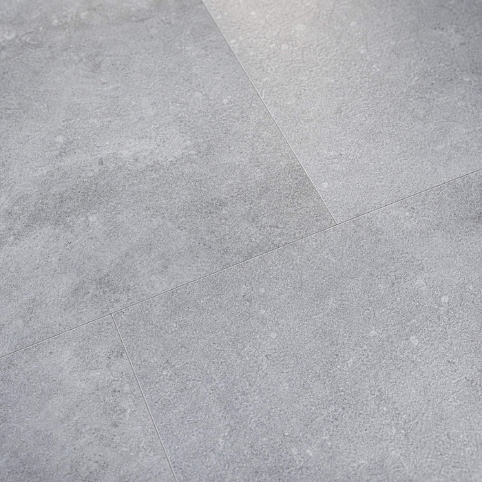 Close-up of Claros Grey Rigid LVT Tile Flooring.