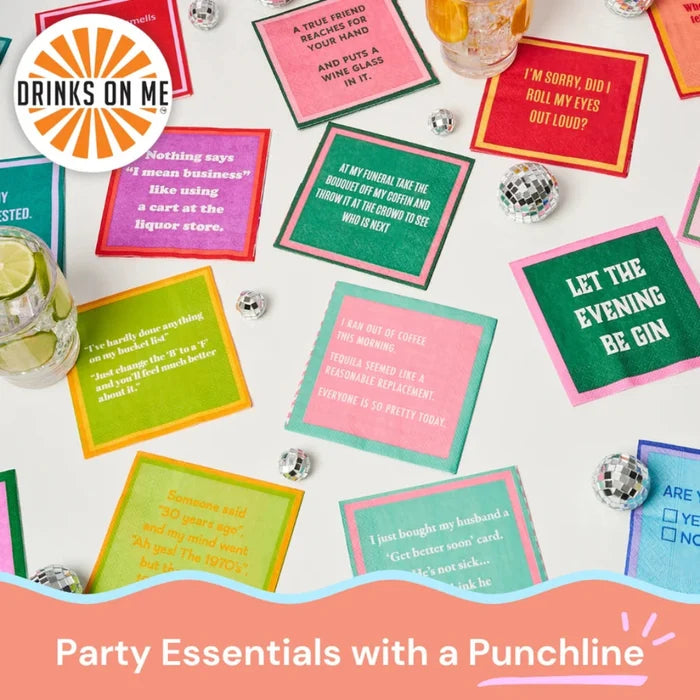 This Drinks On Me Life Is Short Napkin adds a cheerful touch to your dining table, kitchen, or home bar.