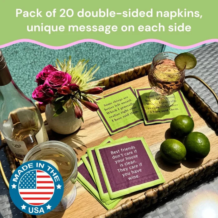 This Drinks On Me Life Is Short Napkin adds a cheerful touch to your dining table, kitchen, or home bar.