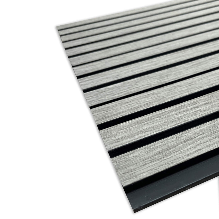 Close-up of Grey Aqua Slatwall Panelling on a white background