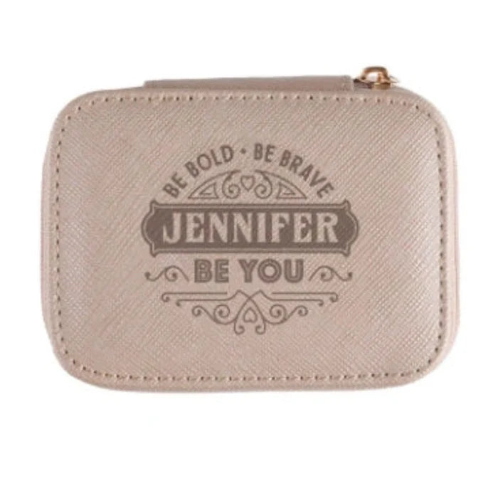 This H & H Gifts gold travel jewelry box features the empowering “Be Bold, Be Brave, Be You” sentiment personalised just for her.