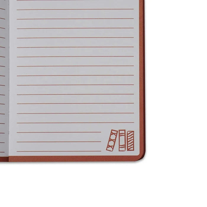 Half Moon Bay My Own Personal Library A6 softcover notebook with book themed design for journaling, writing notes, and organizing ideas.