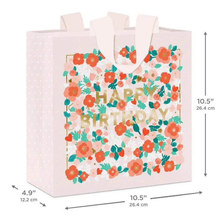 Pretty floral birthday gift bag (10.4" × 10.4" × 4.7")