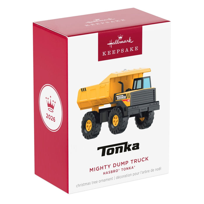 2026 Hallmark Keepsake box for Tonka Mighty Dump Truck Christmas ornament