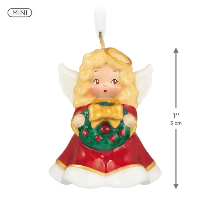 1-inch miniature Hallmark angel ornament size comparison shot