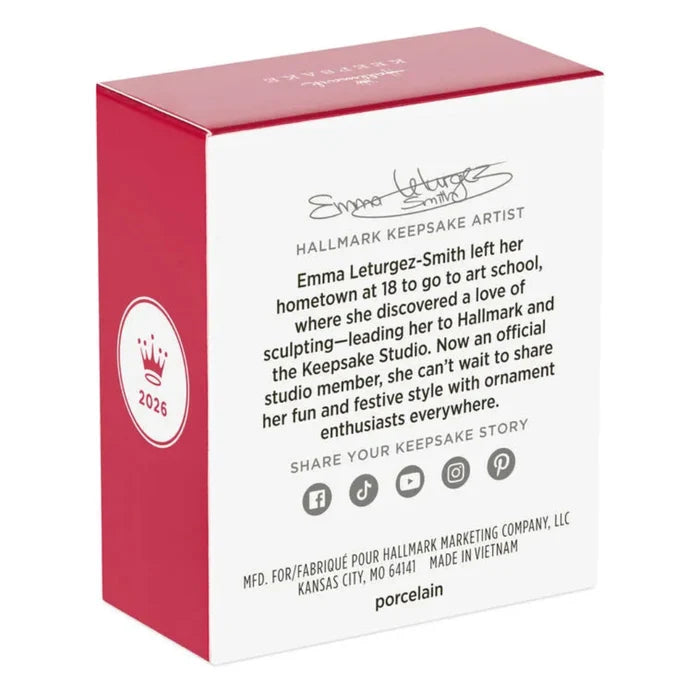 Hallmark 2026 Keepsake ornament box back panel with artist signature