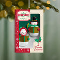 2026 Hallmark Nifty Fifties snowman ornament box with two caroling porcelain figures on pine branch