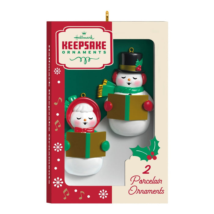 Hallmark Keepsake Nifty Fifties 2026 snowman ornament set in red and cream collector box