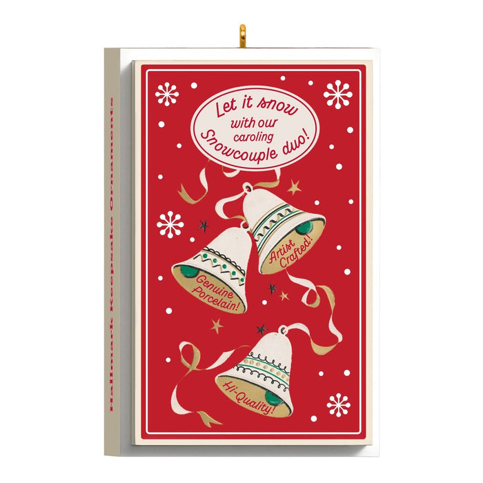 Hallmark Keepsake vintage white bell ornament box featuring 'Genuine Porcelain' text