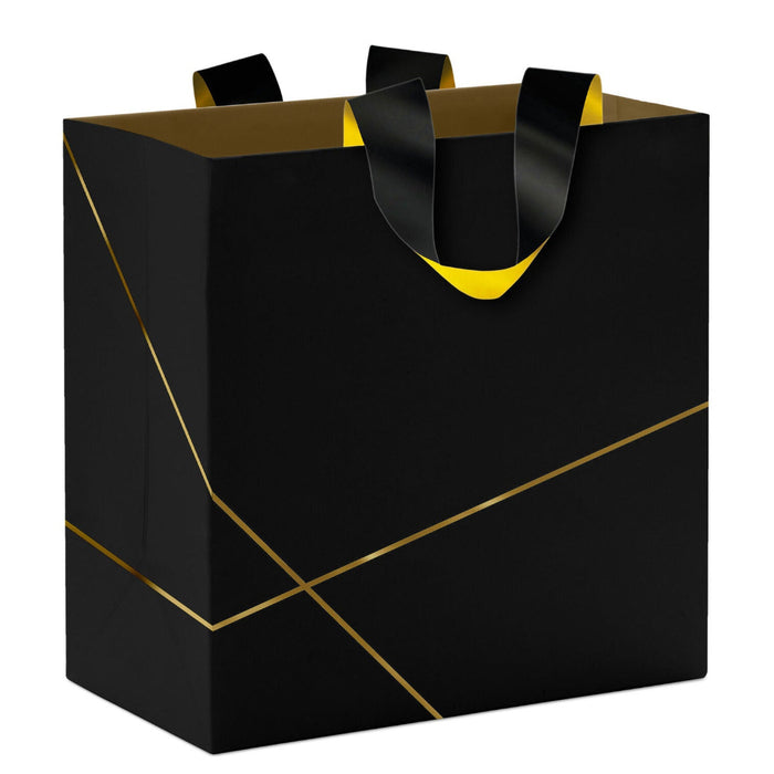 Hallmark : 5.5" Gold Lines on Black Small Square Gift Bag