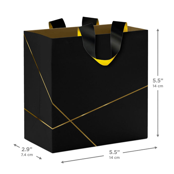 Hallmark : 5.5" Gold Lines on Black Small Square Gift Bag
