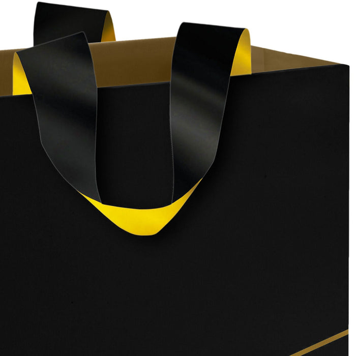 Hallmark : 5.5" Gold Lines on Black Small Square Gift Bag