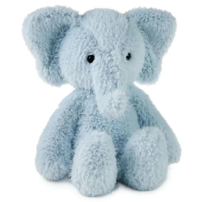 Blue plush elephant toy on a white background