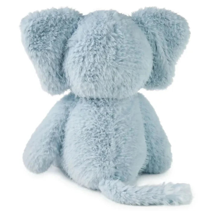 Blue plush elephant toy on a white background