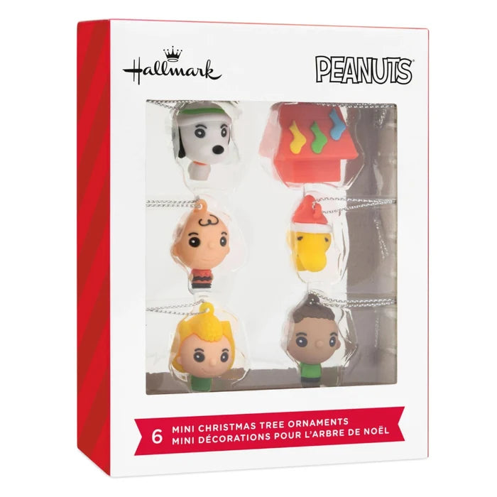 Mini Peanuts® Shatterproof Hallmark Christmas Ornaments Set of 6 featuring Charlie Brown, Snoopy, and friends for festive holiday tree decorating.