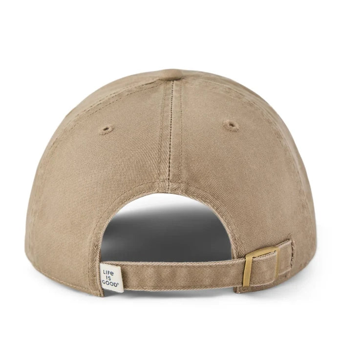 Life Is Good Adult Unisex Beer Me Arch Chill Cap featuring embroidered Beer Me graphic, washed 100% cotton fabric, unstructured low-mid crown, and adjustable snap-back closure