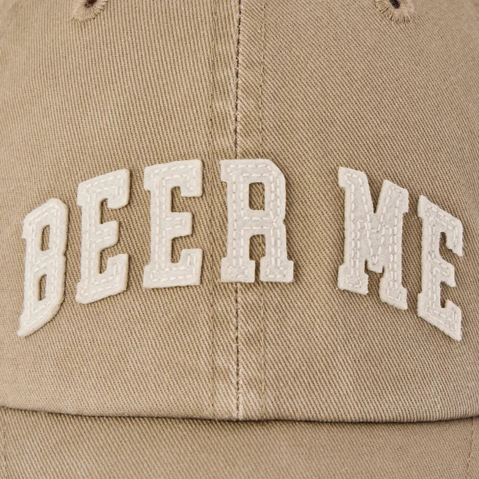 Life Is Good Adult Unisex Beer Me Arch Chill Cap featuring embroidered Beer Me graphic, washed 100% cotton fabric, unstructured low-mid crown, and adjustable snap-back closure