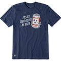 Men's Easily Distracted by Beer Can short sleeve Crusher T-shirt featuring a humorous beer can graphic, crew neckline, and relaxed garment-washed fit for casual everyday wear.