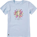 Women's Here Comes the Sunshine Bloom short sleeve T-shirt featuring a sunshine and floral-inspired graphic, crew neckline, and relaxed fit for comfortable everyday wear.