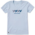 Women's Rally Hummingbirds short sleeve Crusher T-shirt featuring a colorful hummingbird graphic, crew neckline, and relaxed garment-washed fit for comfortable everyday wear.