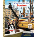 Book cover of 'My Little Golden Book About Boston' with a dog and ship illustration.