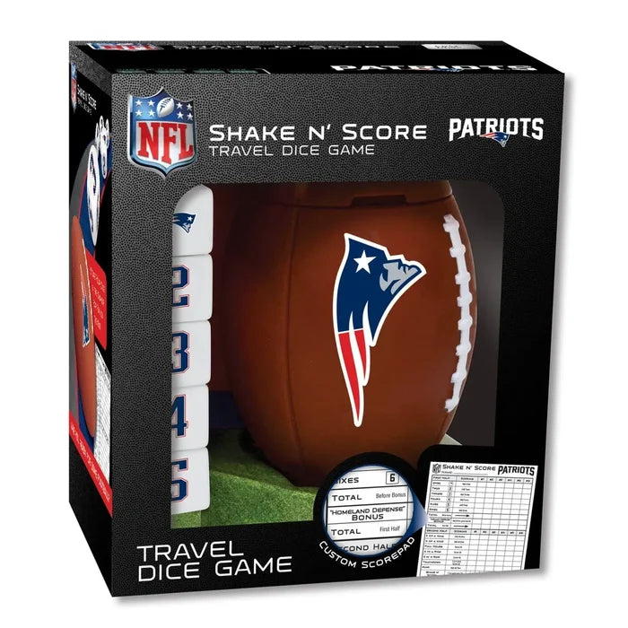 NFL travel dice game packaging with football and dice