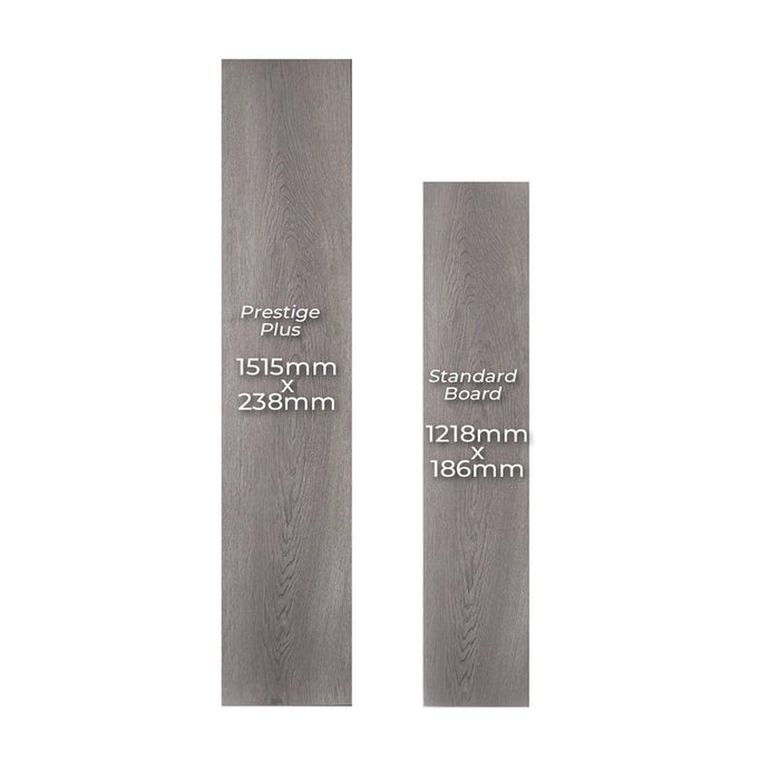 Misty Grey Prestige Plus Laminate Floor plank size in comparison to a standard plank.