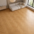Natural Oak Herringbone Lacquered 90mm engineered wood flooring in a living room setting.