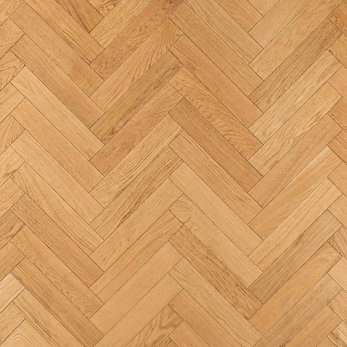 Elevated view of the grain of Natural Oak Herringbone Lacquered 90mm Engineered Wood Flooring