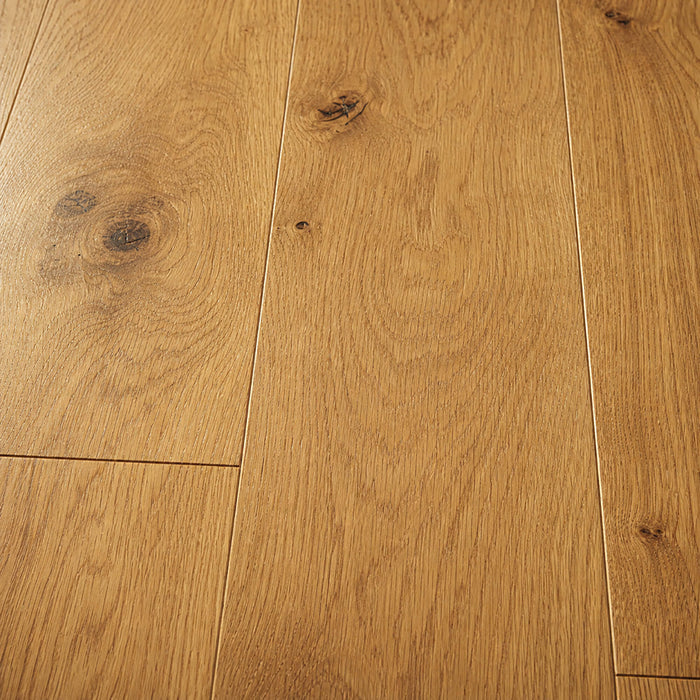 Close-up of the 120mm Natural Oak Timberclick Lacquered Engineered Wood Flooring with visible grain and texture.