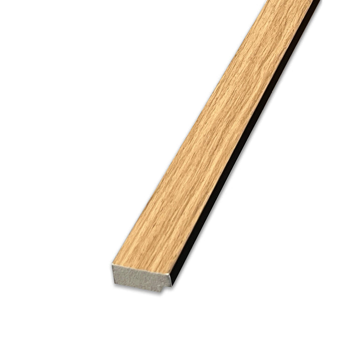 An Oak Aqua Slatwall Left Trim on a white background