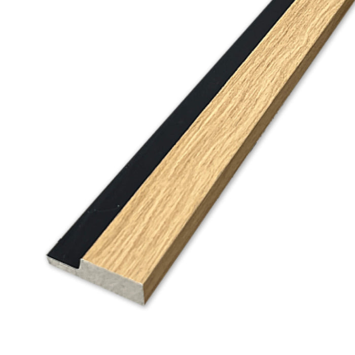 Wooden strip with black border on a white background