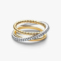 PANDORA Crossover Beads & Pavé Triple Band Ring in sterling silver and 14k gold plating
