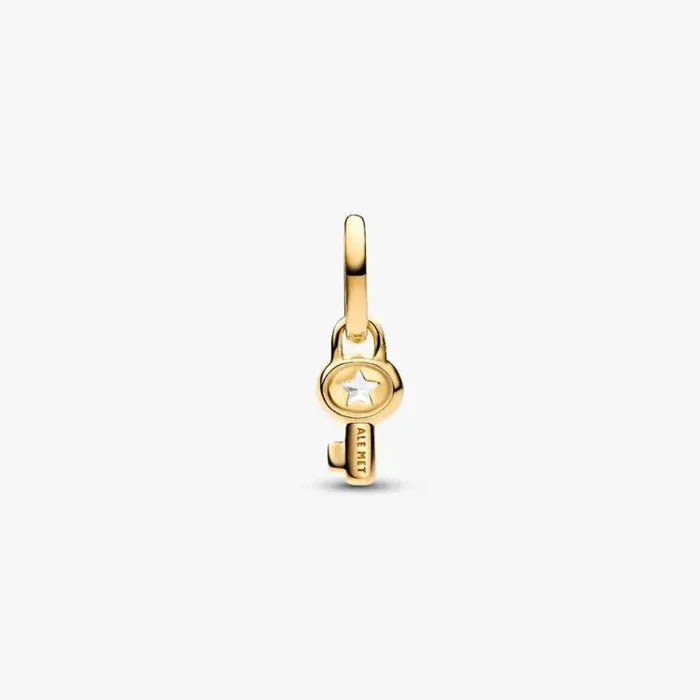 14k gold‑plated key dangle charm with cubic zirconia and cut‑out star
