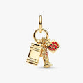 PANDORA New York Icons Triple Dangle Charm in 14k gold plating with Murano glass apple, Statue of Liberty and yellow taxi cab