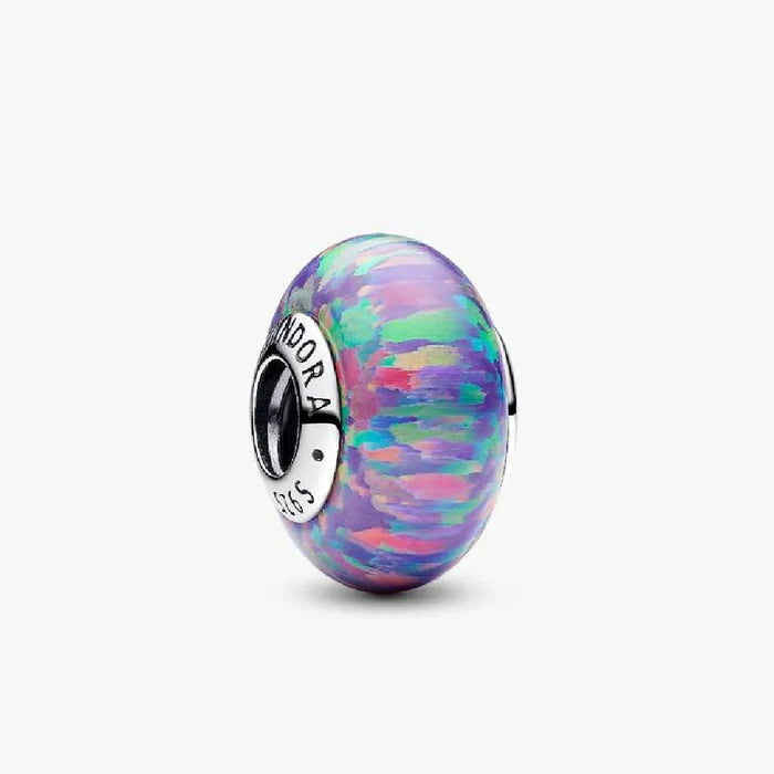 This Pandora Opalescent Purple Charm adds an enchanting pop of color to your jewelry collection.