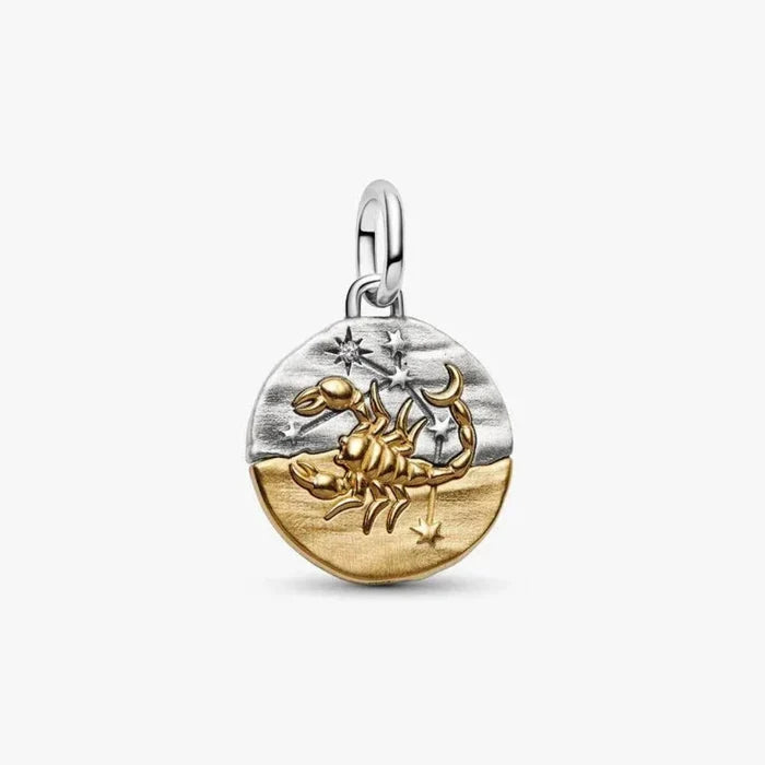 PANDORA Scorpio Zodiac Medallion Charm in sterling silver with sparkling cubic zirconia star accent