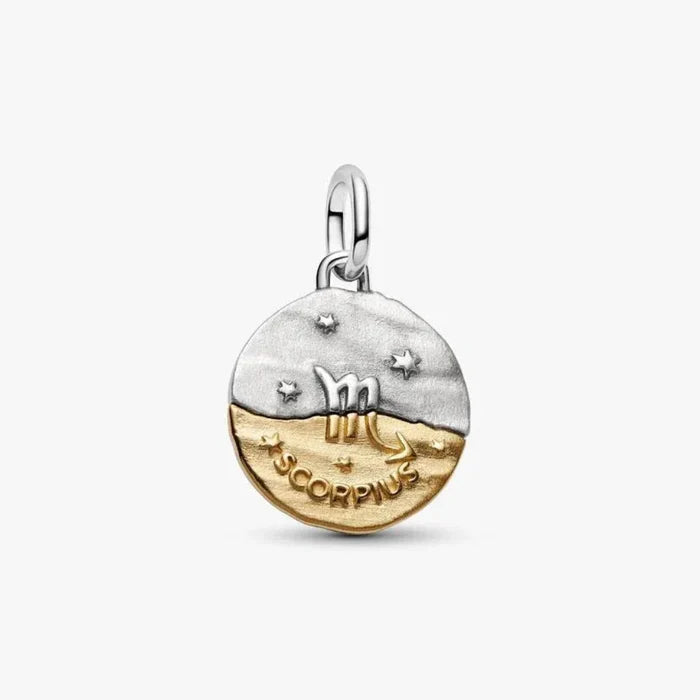 PANDORA Scorpio Zodiac Medallion Charm in sterling silver with sparkling cubic zirconia star accent