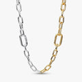 Pandora Two-Tone Link Chain Necklace in sterling silver with gold accents displayed on a white background.