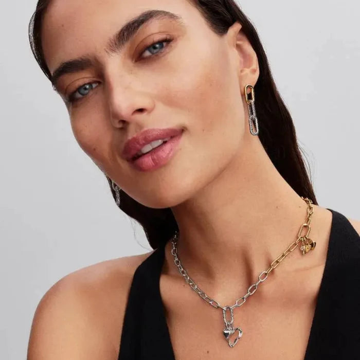 Pandora Two-Tone Link Chain Necklace in sterling silver and gold plating, customizable with charms.