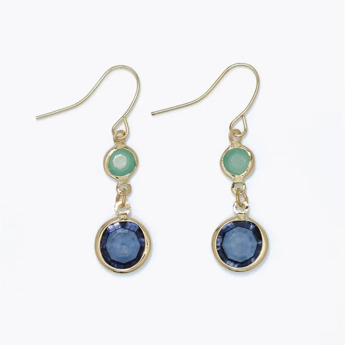 Periwinkle blue and mint crystal earrings featuring a refreshing color combination and elegant crystal details