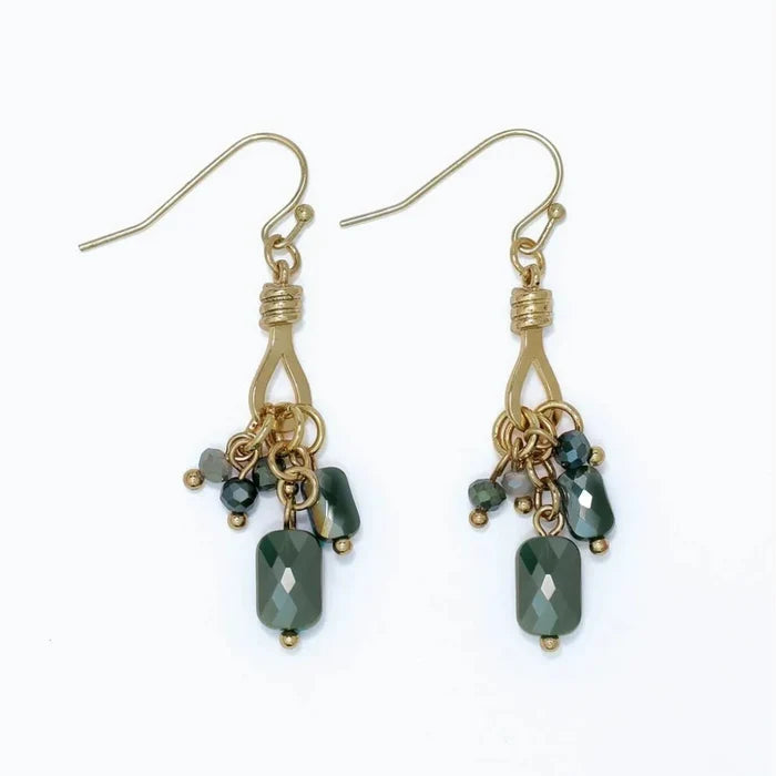 Periwinkle faceted rich green bead cluster earrings featuring multiple beads in an elegant clustered design