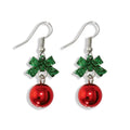Periwinkle fancy green glitter bow earrings featuring sparkling green bow designs, perfect for Christmas parties, holiday outfits, and festive gifting.