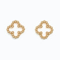 These Periwinkle Gold Beaded Clovers Earrings features a delicate clover-inspired design with intricate gold beaded detailing.